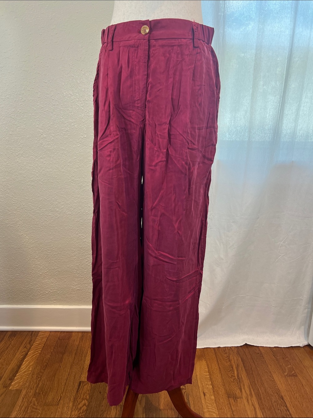 Self Contrast Wide Leg Caroline Pants in Wine Cupro Fabric. Size M. NWT